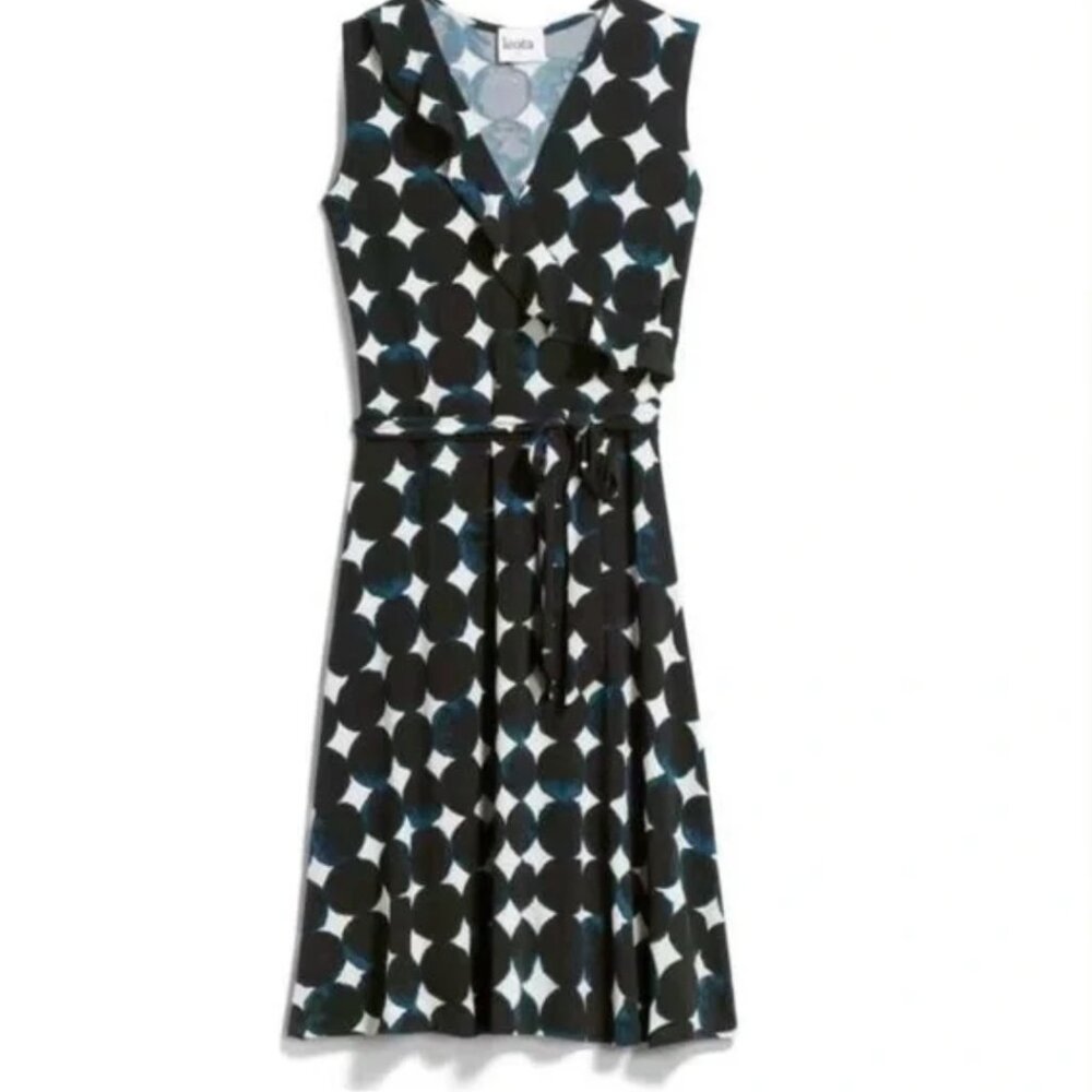 NWT Leota Felicity Sleveless Ruffle Perfect Wrap Dress in Midnight Blue